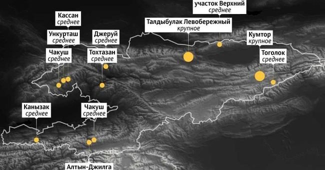 Где в Кыргызстане больше всего месторождений золота — карта